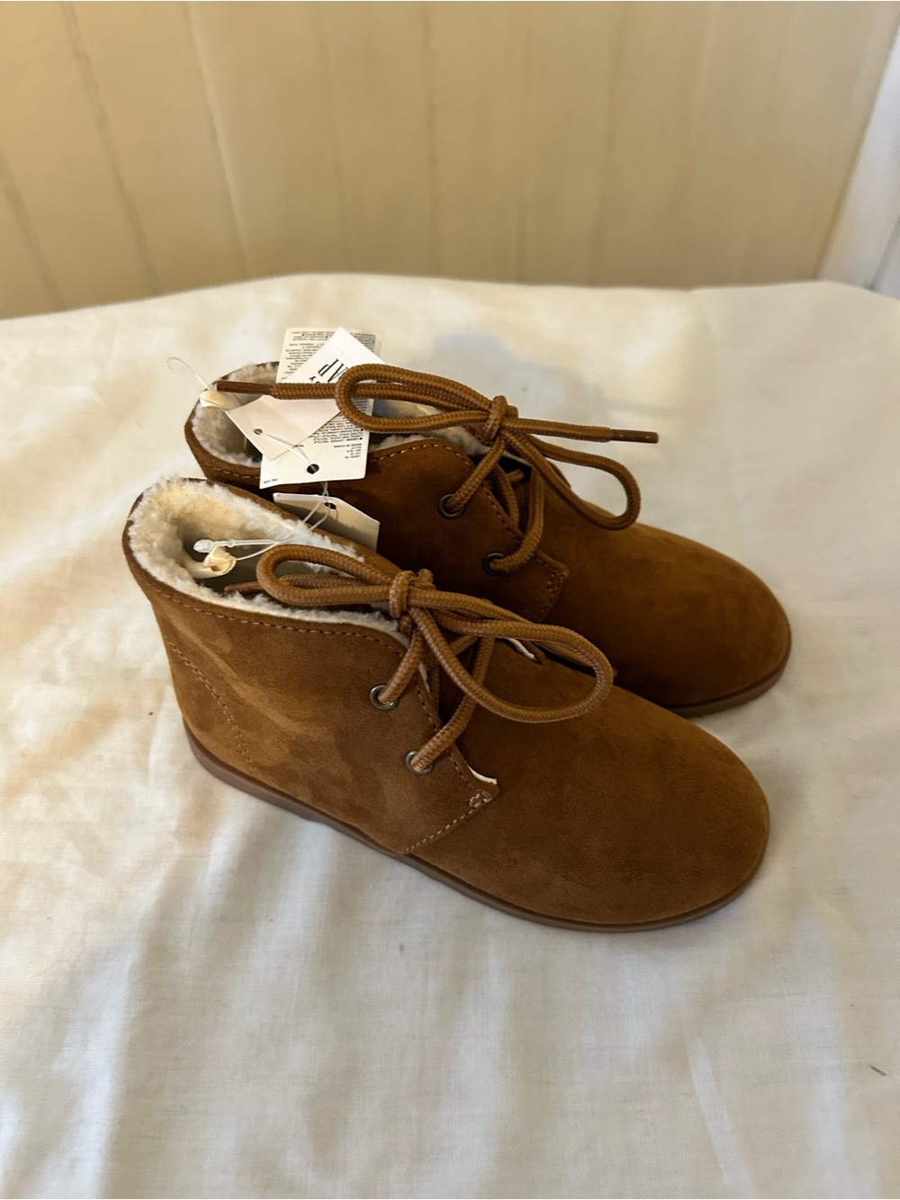 NWT Baby Gap Toddler Sherpa Lined Lace-Up Boots Tan/Chestnut/Size 10